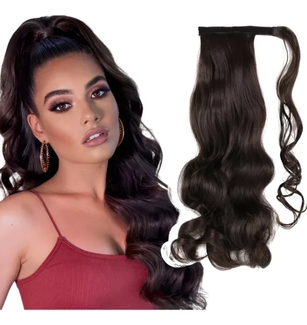 Cabelo Ondulado Castanho Escuro Rabo De Cavalo 150g Aplique - Imagen 5