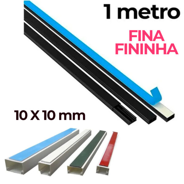 Canaleta 10x10 Fina Branca ou Preta com Adesivo 1 Metro Fininha Branco Preto para Fio - Imagen 2