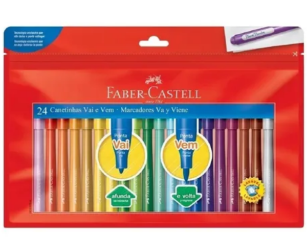 Canetinhas Faber Castell 24 Cores Hidrocor Ponta Vai E Vem - Imagen 2