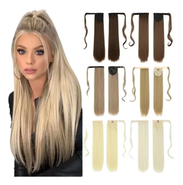 Aplique Cabelo 150G Ondulado Castanho Escuro Rabo De Cavalo - Imagen 16