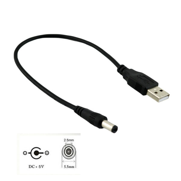 Cabo Usb para plug jack macho 5.5mm e 2.5mm 5 Volts 2A - Imagen 2